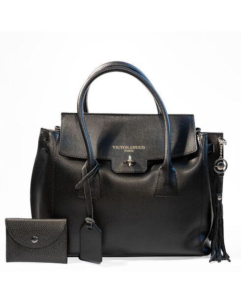 Sac à main en Cuir Jane avec pochette Alina noir - 36x35x24 cm
