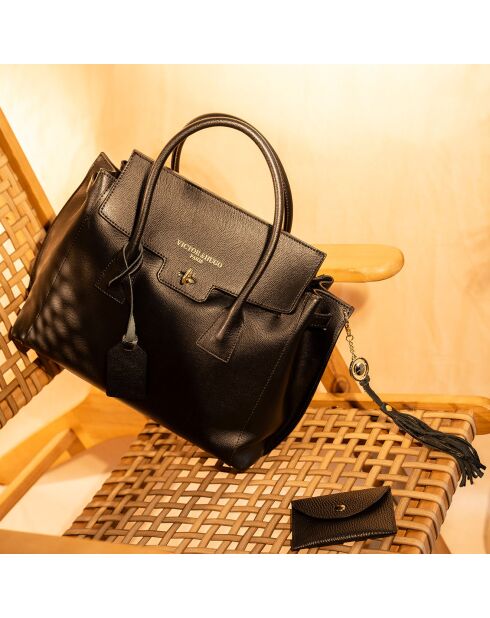 Sac à main en Cuir Jane avec pochette Alina noir - 36x35x24 cm