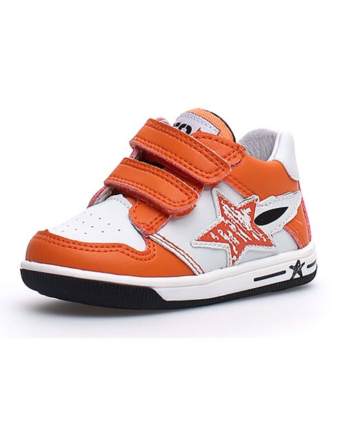 Sneakers Frankie in pelle arancione/bianca