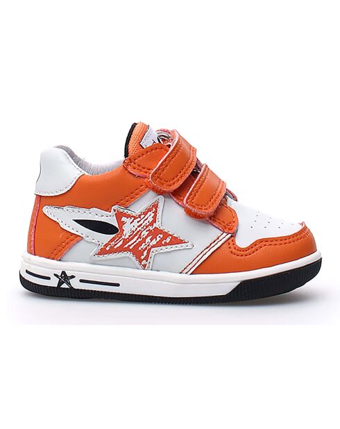 Sneakers Frankie in pelle arancione/bianca