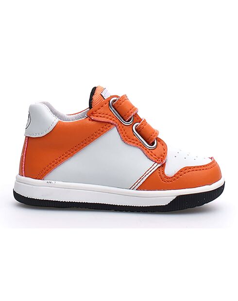 Sneakers Frankie in pelle arancione/bianca