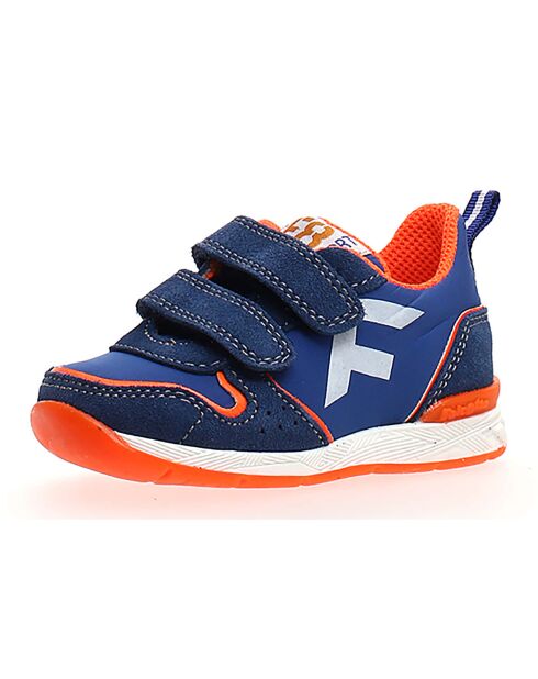 Baskets en Cuir Hack bleu/orange