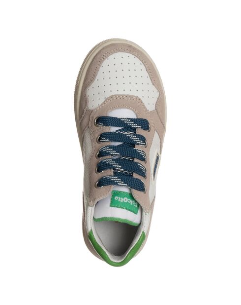 Beige/wit/groene Klip leren sneakers