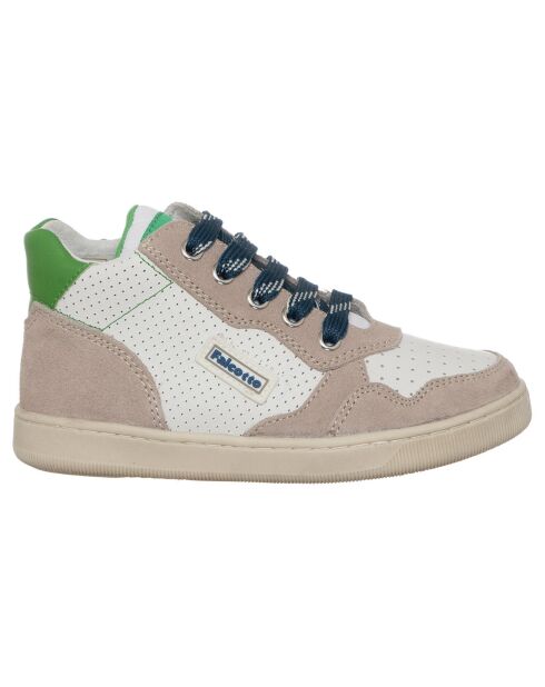 Beige/wit/groene Klip leren sneakers