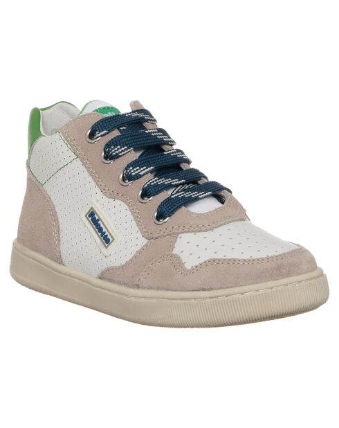 Beige/wit/groene Klip leren sneakers