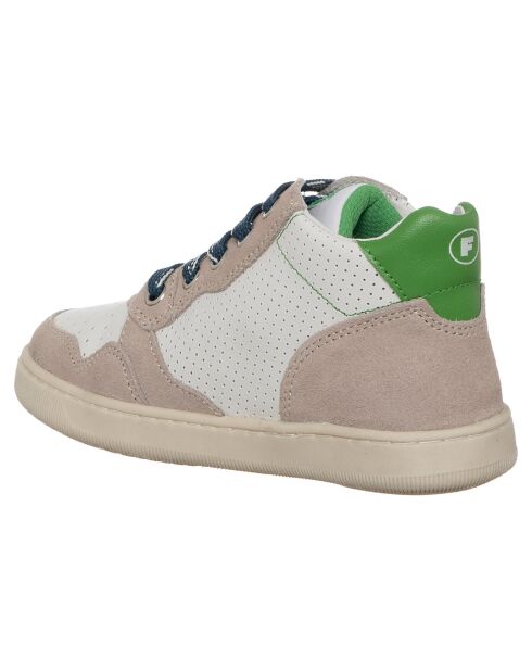 Beige/wit/groene Klip leren sneakers