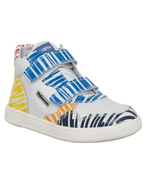 Baskets en Cuir Klip blanc/bjaune/bleu