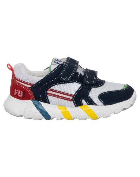 Marine/wit/rode leren sneakers met strepen