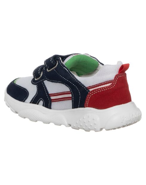 Marine/wit/rode leren sneakers met strepen
