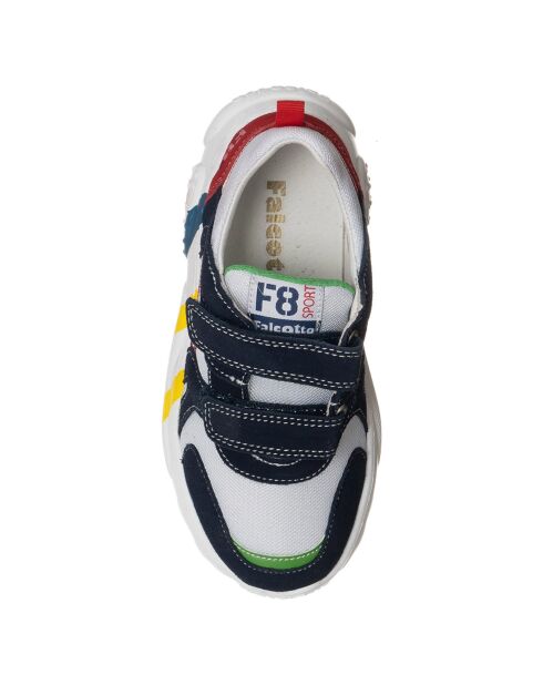 Marine/wit/rode leren sneakers met strepen