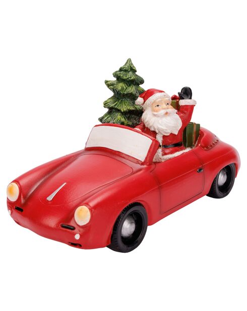 Pere Noel En Voiture rouge blanc - 25x11x14 cm