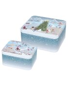 2 Boites Pour Biscuits Winter Wonderland bleues - 12X10Xh6Cm - 15X13X7Cm cm