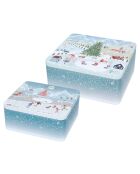 2 Boites Pour Biscuits Winter Wonderland impression - 18X16Xh8Cm - 21X19Xh9Cm cm