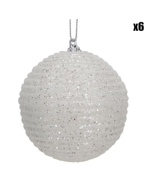 6 Boules Noel blanches - D.8 cm