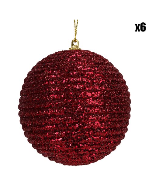 6 Boules Noel bordeaux -  D.8 cm