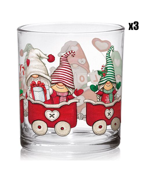 3 Gobelets Christmas Train transparents - 7.5x7.5x8.5 cm