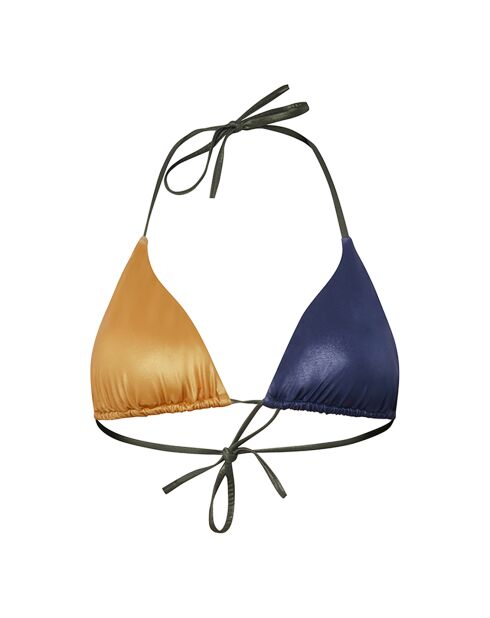 Accattivante top bikini a triangolo blu/giallo