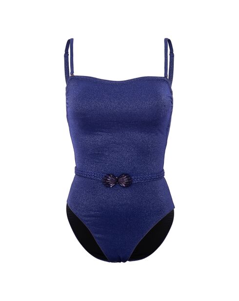 Maillot de bain 1 Pièce ceinture Coquillage bleu