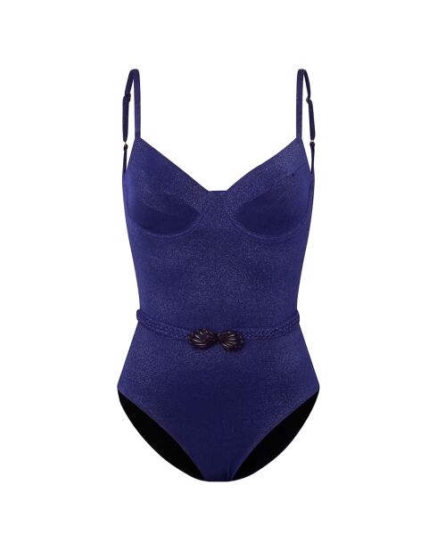 Maillot de bain 1 Pièce ceinture Coquillage bleu