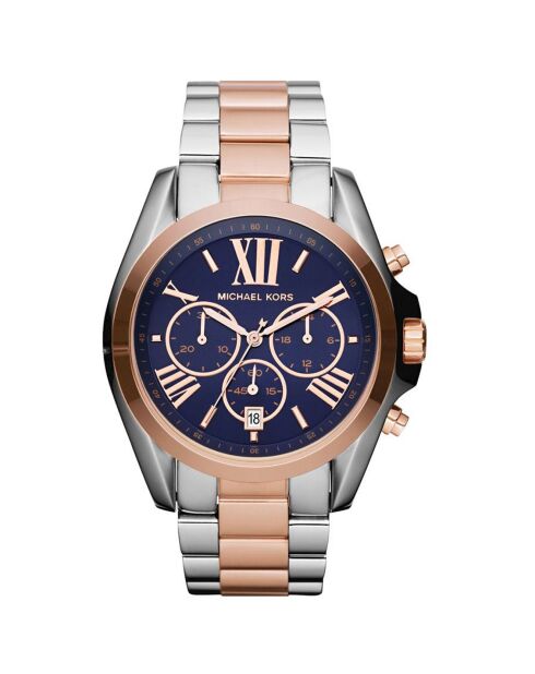 Montre Chronographe Femme en Acier argenté/rose doré