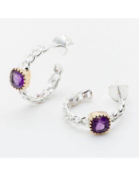 Boucles d'Oreilles en Argent, Laiton & Améthyste violette