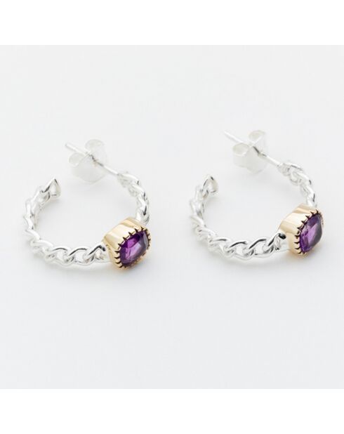 Boucles d'Oreilles en Argent, Laiton & Améthyste violette