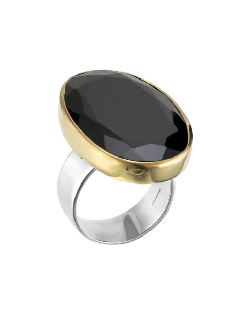 Bague en Argent, Laiton & Onyx noir