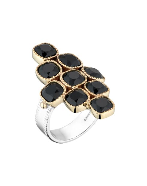 Bague Argent et Laiton, Onyx noire