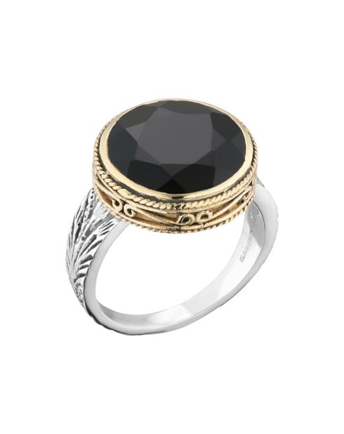 Bague en Argent, Laiton & Onyx noir