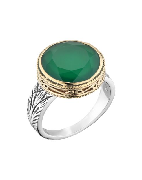 Bague en Argent, Laiton & Onyx vert