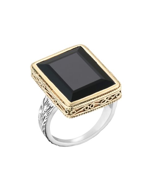 Bague en Argent, Laiton & Onyx noir