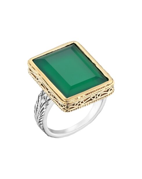 Bague Argent et Laiton, Onyx verte