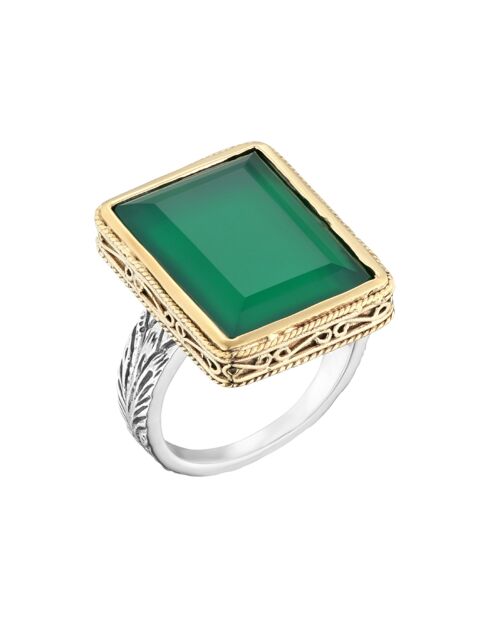 Bague en Argent, Laiton & Onyx vert