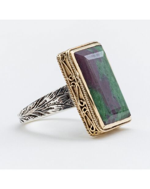 Bague en Argent, Laiton & Rubis Zoisite