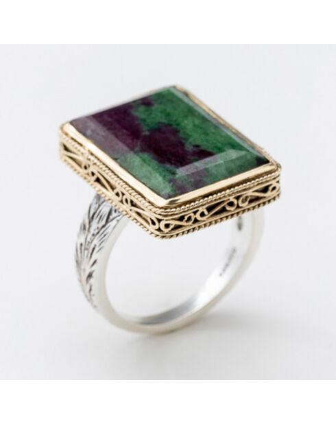 Bague en Argent, Laiton & Rubis Zoisite