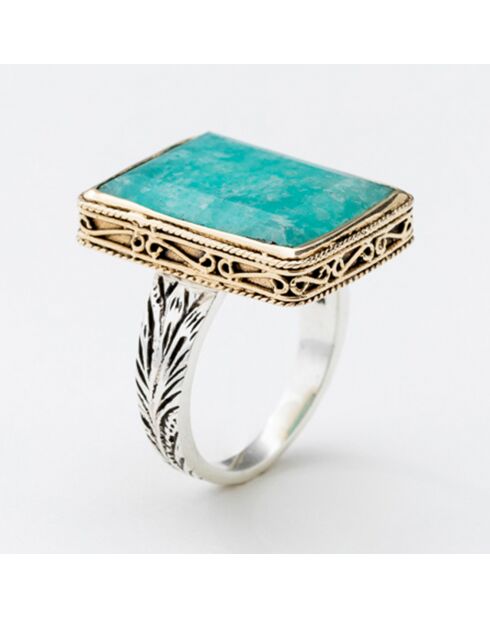 Bague en Argent, Laiton & Amazonite