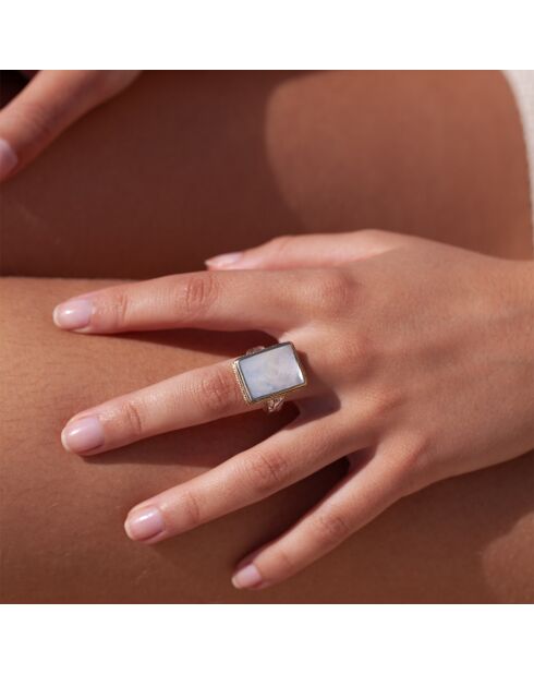 Bague en Argent, Laiton & Nacre blanche