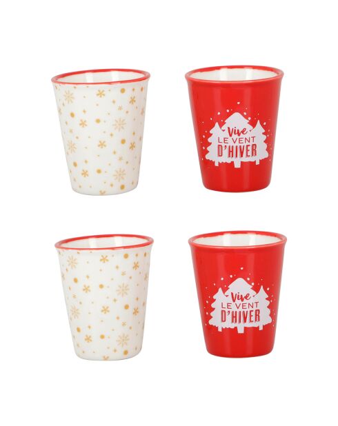 4 Gobelets en Porcelaine blanc/rouge