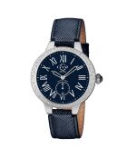 Montre Quartz Femme Astor en Cuir & Diamants 0.25 ct bleue