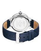 Montre Quartz Femme Astor en Cuir & Diamants 0.25 ct bleue