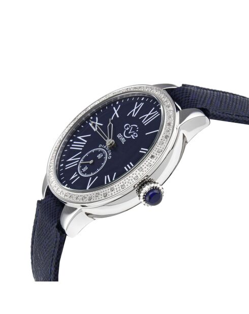 Montre Quartz Femme Astor en Cuir & Diamants 0.25 ct bleue