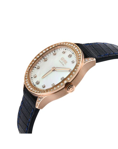 Montre Quartz Femme Morcote en Cuir & Diamants 1.3 ct noire