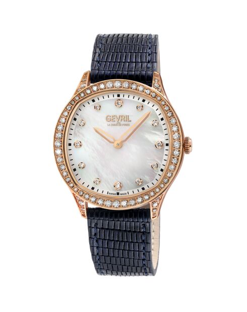 Montre Quartz Femme Morcote en Cuir & Diamants 1.3 ct noire