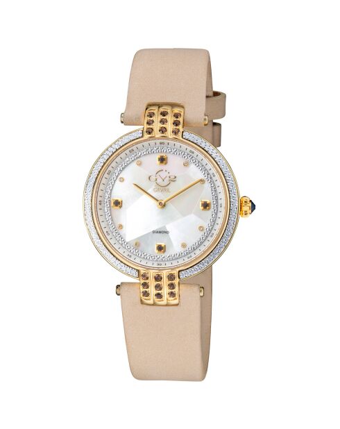 Montre Quartz Femme Matera en Velours de Cuir & Diamants 0.04 ct nude