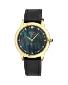 Montre Quartz Femme Airolo en Cuir & Diamants 0.2 ct noire