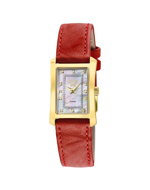 Montre Quartz Femme Luino en Cuir & Diamants 0.08 ct rouge