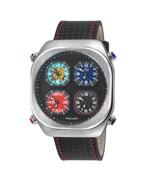 Montre Quartz Homme Quattro en Cuir noir/rouge