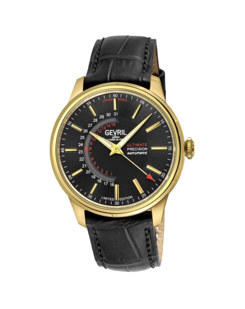 Guggenheim automatisch zwart leren herenhorloge