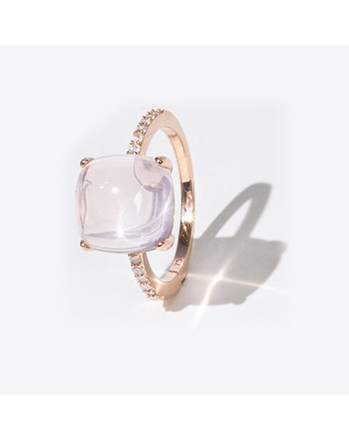 Bague Rose Dragée Diamants 0.11 ct & Quartz 4.80 cts or rose