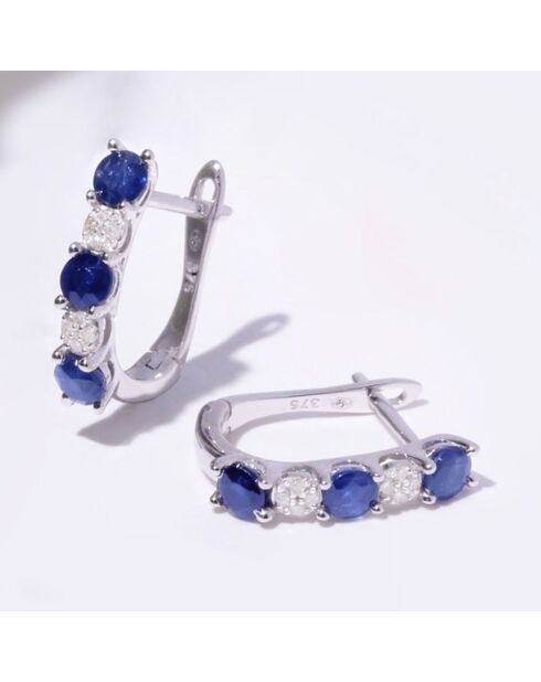 Boucles d'oreilles Port Royal Diamants 0.05 ct Saphirs 1.08 ct or blanc